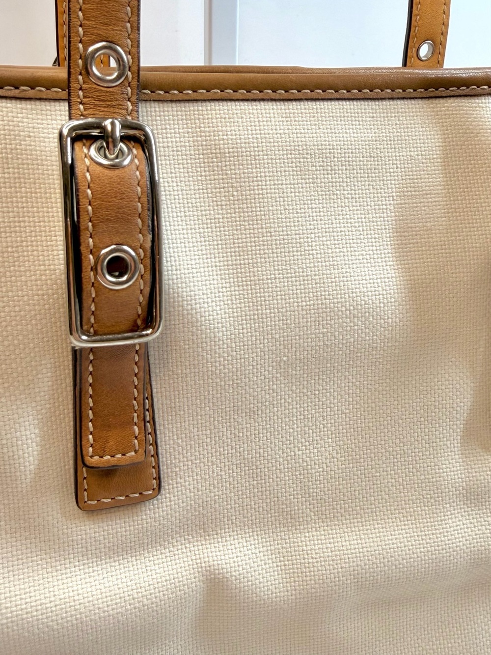 🥐 Vintage Coach Hampton Cream Canvas & Leather Tote Bag L33-9558 - Picture 6 of 13
